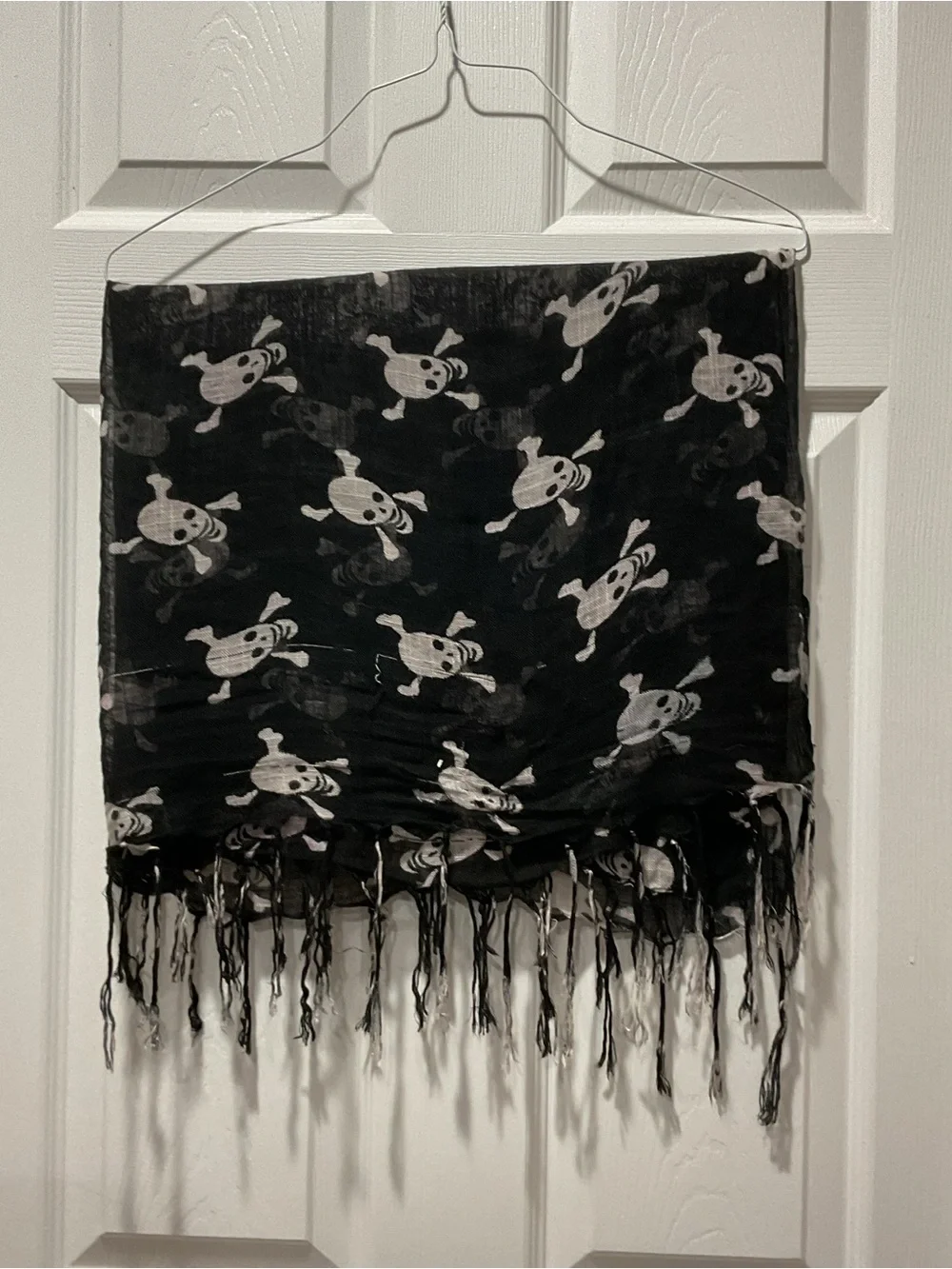 Black Skull Print Fringe Scarf Wrap Halloween
